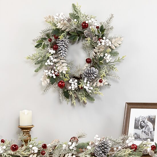 Northlight 24" Frosted Pinecones And Berries Artificial Wreath