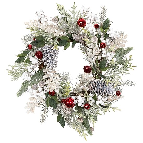 Northlight 24" Frosted Pinecones And Berries Artificial Wreath