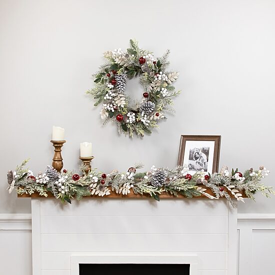 Northlight 24" Frosted Pinecones And Berries Artificial Wreath