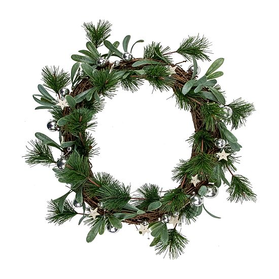 Northlight 12" Pine Needle Wooden Stars Artificial Wreath