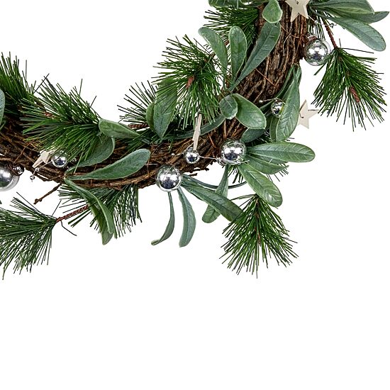 Northlight 12" Pine Needle Wooden Stars Artificial Wreath