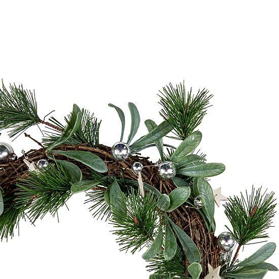Northlight 12" Pine Needle Wooden Stars Artificial Wreath