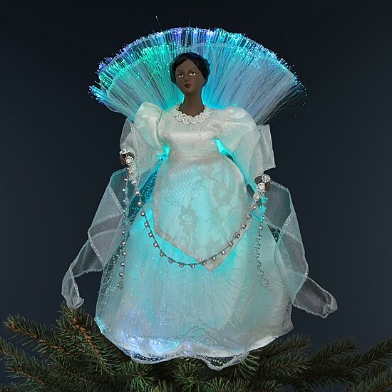 Northlight 12" Silver Lighted Fiber Optic African American Angel Christmas Tree Topper