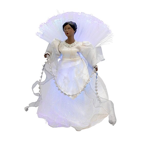 Northlight 12" Silver Lighted Fiber Optic African American Angel Christmas Tree Topper