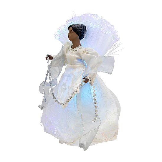 Northlight 12" Silver Lighted Fiber Optic African American Angel Christmas Tree Topper