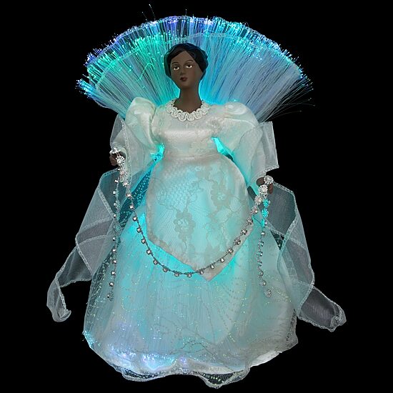 Northlight 12" Silver Lighted Fiber Optic African American Angel Christmas Tree Topper