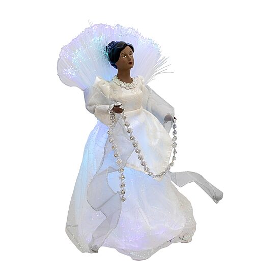 Northlight 12" Silver Lighted Fiber Optic African American Angel Christmas Tree Topper