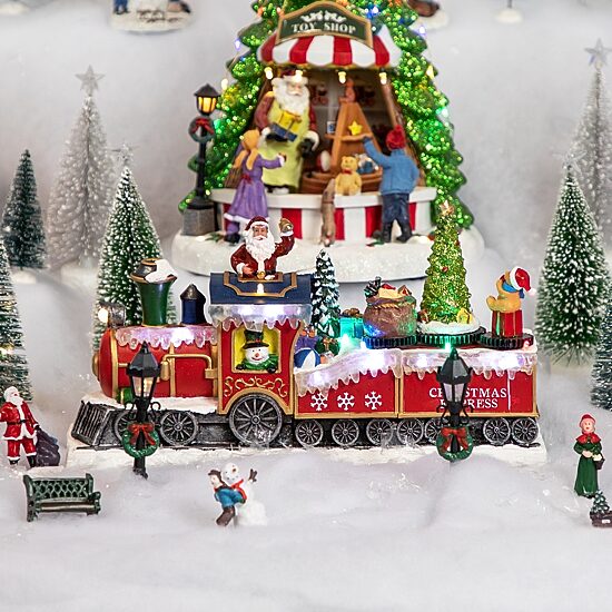 Northlight 12" Led Lighted Animated And Musical Toy Shop Train Plays Music Christmas Village