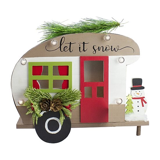 Northlight 12" Pine And Snowman Rv "Let It Snow" Christmas Tabletop Decor