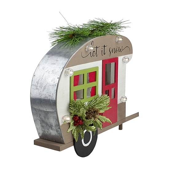 Northlight 12" Pine And Snowman Rv "Let It Snow" Christmas Tabletop Decor