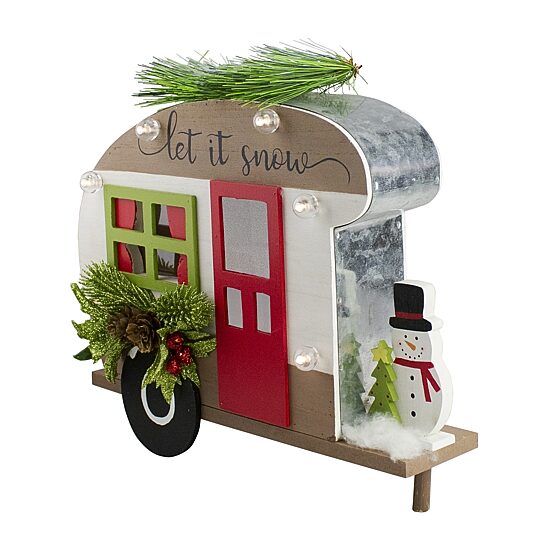 Northlight 12" Pine And Snowman Rv "Let It Snow" Christmas Tabletop Decor