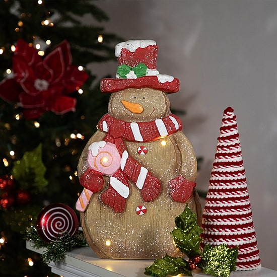 Northlight 16" Led Lighted Gingerbread Snowman With Lollipop Christmas Figurine