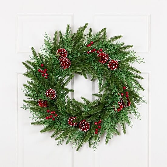 Northlight 24" Wind River Fir With Glittered Pinecones Wreath
