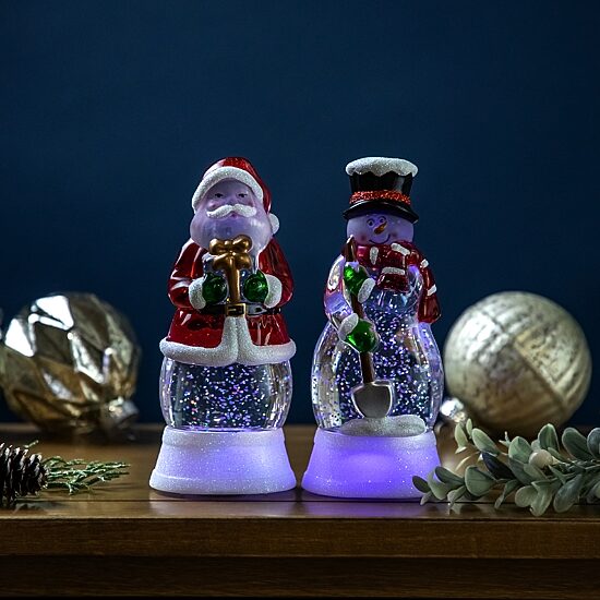 Northlight 6" Led Lighted Color Changing Santa And Snowman Acrylic Christmas Snow Globe