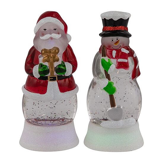 Northlight 6" Led Lighted Color Changing Santa And Snowman Acrylic Christmas Snow Globe