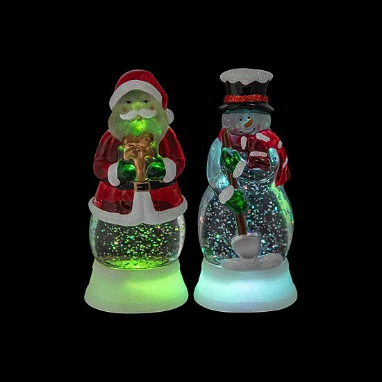 Northlight 6" Led Lighted Color Changing Santa And Snowman Acrylic Christmas Snow Globe
