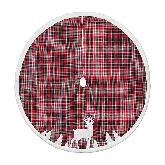 Northlight 48" Red And Black Plaid Reindeer Indoor Tree Skirt