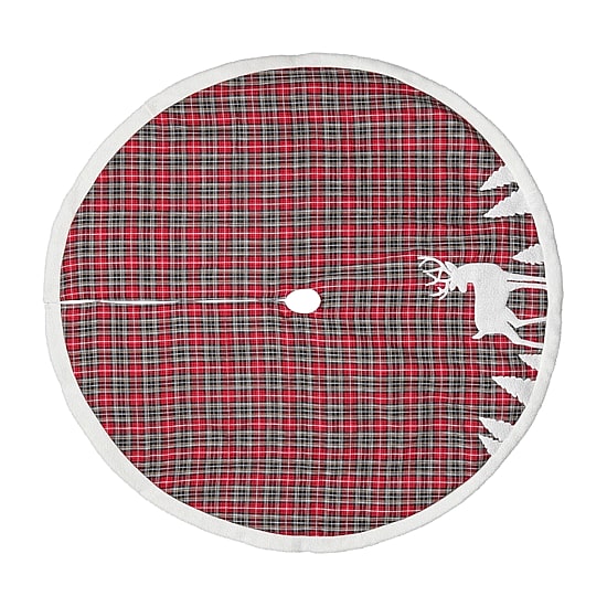 Northlight 48" Red And Black Plaid Reindeer Indoor Tree Skirt