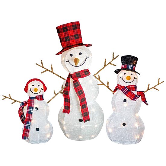 Northlight Lighted Tinsel Snowmen Family Christmas Yard Art