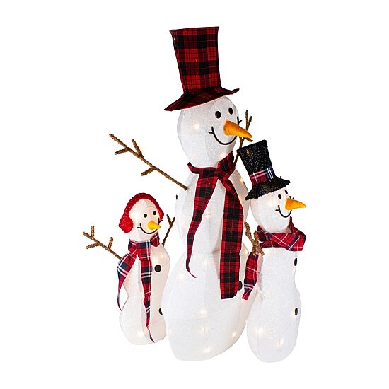 Northlight Lighted Tinsel Snowmen Family Christmas Yard Art