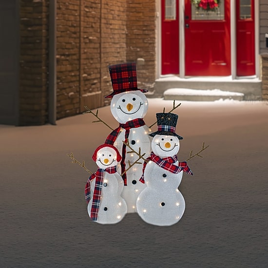 Northlight Lighted Tinsel Snowmen Family Christmas Yard Art
