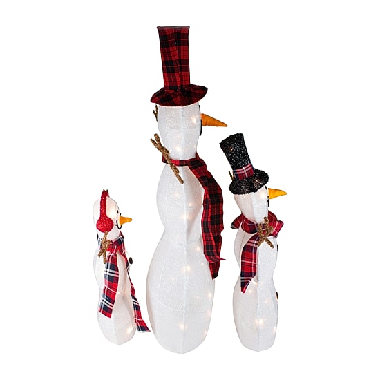 Northlight Lighted Tinsel Snowmen Family Christmas Yard Art