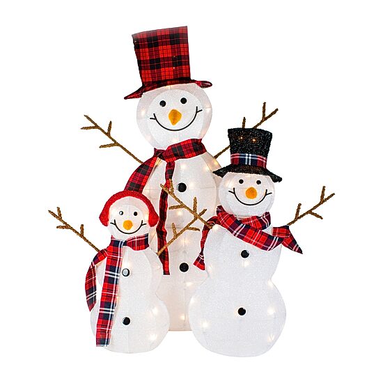 Northlight Lighted Tinsel Snowmen Family Christmas Yard Art