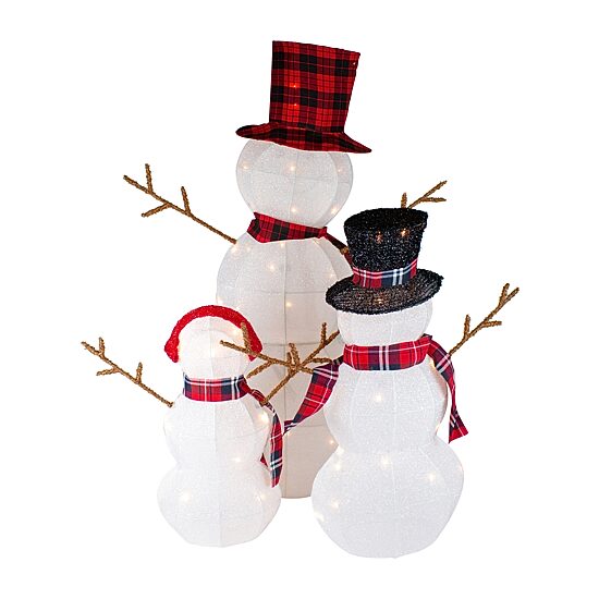 Northlight Lighted Tinsel Snowmen Family Christmas Yard Art