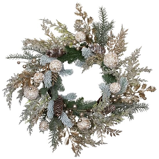 Northlight 24" Glittered Mixed Foliage With Ornaments Artificial Wreath
