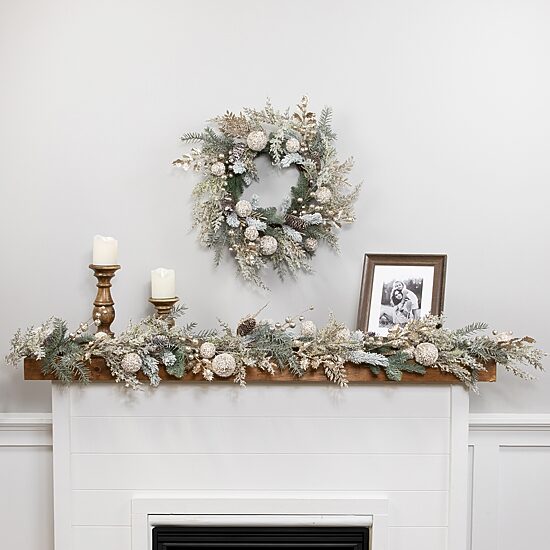 Northlight 24" Glittered Mixed Foliage With Ornaments Artificial Wreath