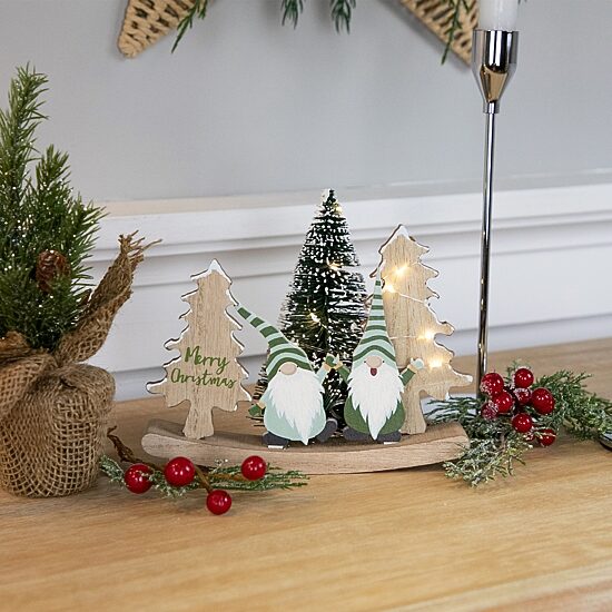 Northlight 7" Led Lighted Gnomes And "Merry" With Christmas Gnome