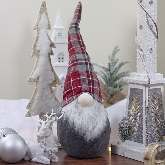 Northlight 25" Plaid Bendable Hat Sitting Gnome Christmas Gnome