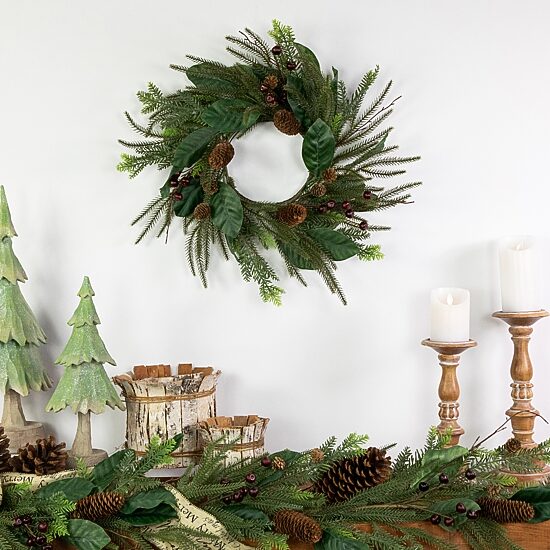 Northlight 20" Mixed Foliage With Berries Artificial Wreath