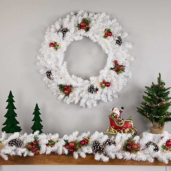 Northlight 30" Pre Lit Led White Canadian Pine Wreath