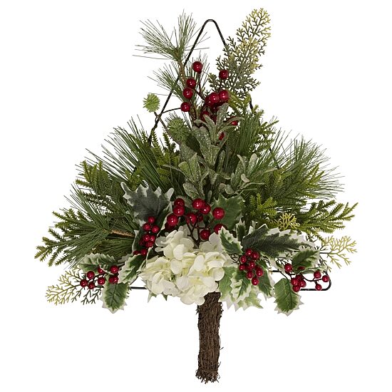 Northlight 24" Pine Tree With Berries And Holly Christmas Window Decor