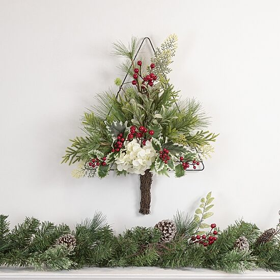 Northlight 24" Pine Tree With Berries And Holly Christmas Window Decor