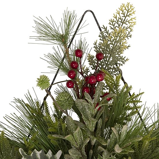 Northlight 24" Pine Tree With Berries And Holly Christmas Window Decor