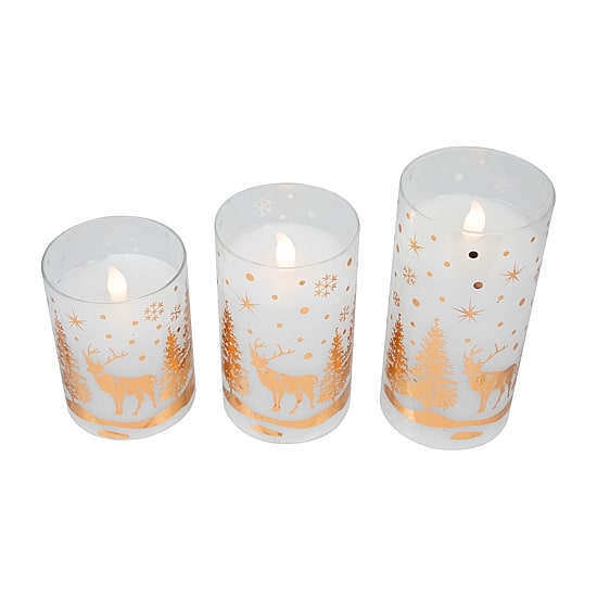 Northlight 6" Led Flameless Flickering Woodland Glass Pillar Flameless Candle