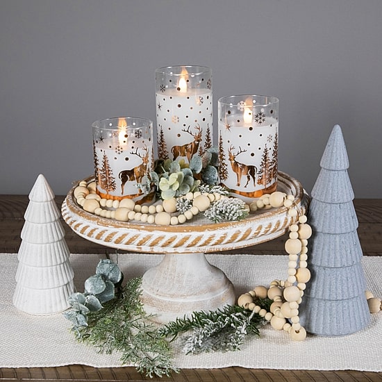 Northlight 6" Led Flameless Flickering Woodland Glass Pillar Flameless Candle