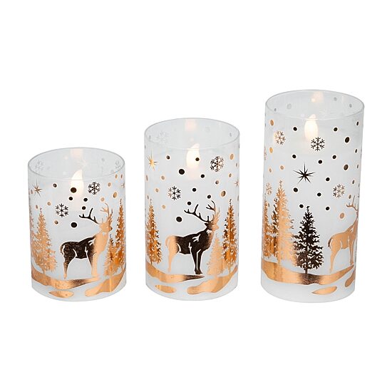 Northlight 6" Led Flameless Flickering Woodland Glass Pillar Flameless Candle