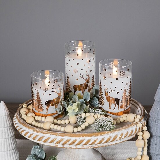 Northlight 6" Led Flameless Flickering Woodland Glass Pillar Flameless Candle