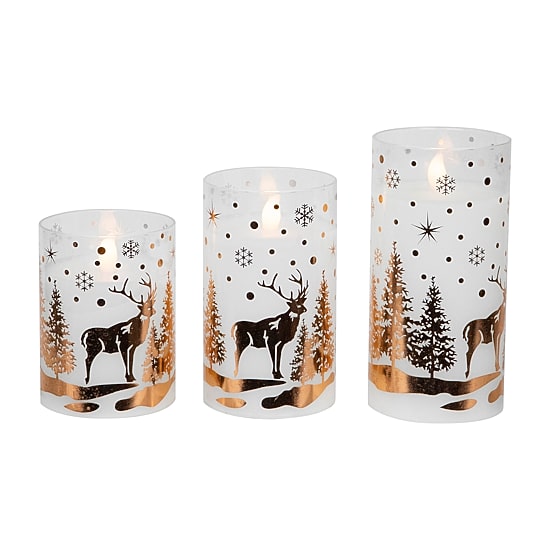 Northlight 6" Led Flameless Flickering Woodland Glass Pillar Flameless Candle