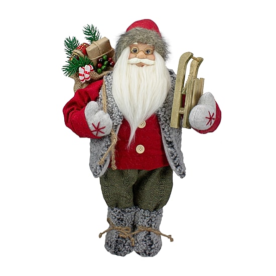Northlight 18" Standing Santa Carrying Presents And A Sled Christmas Figurine