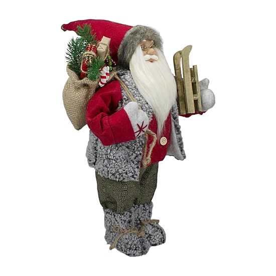 Northlight 18" Standing Santa Carrying Presents And A Sled Christmas Figurine