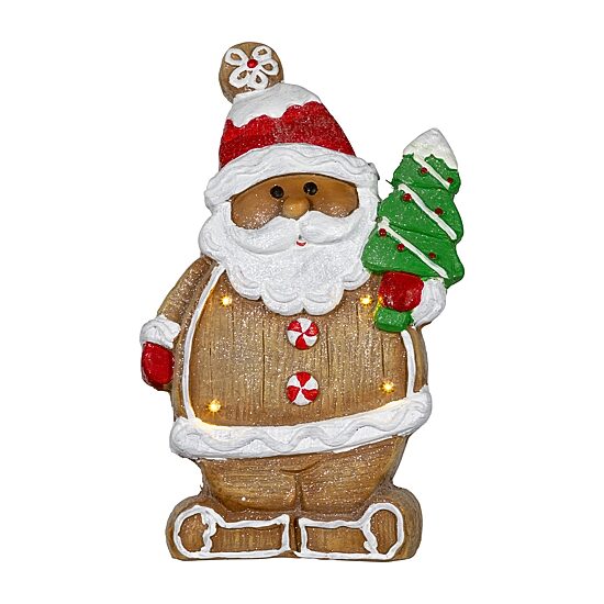 Northlight 16" Lighted Gingerbread Santa With Frosted Tree Christmas Figurine