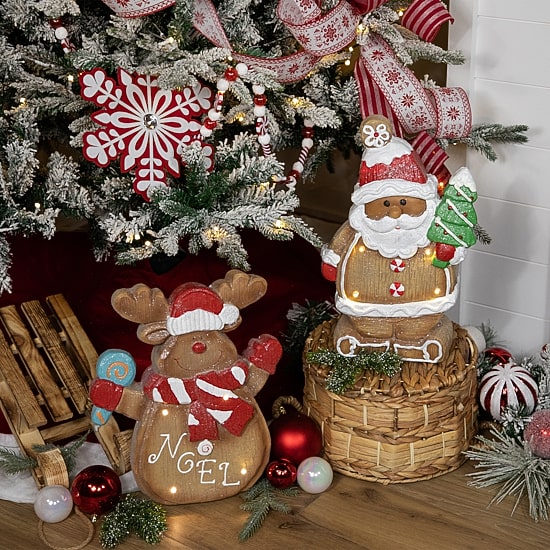 Northlight 16" Lighted Gingerbread Santa With Frosted Tree Christmas Figurine