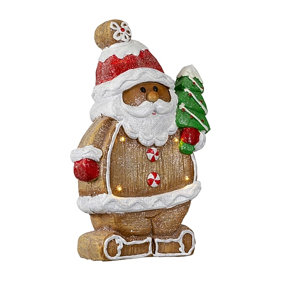 Northlight 16" Lighted Gingerbread Santa With Frosted Tree Christmas Figurine