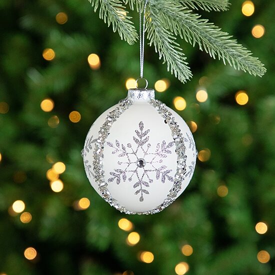 Northlight 4" Matte Sequin Glitter Snowflake Glass Christmas Ornament