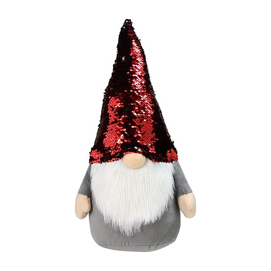 Northlight 18" Red And Gray Gnome With Flip Sequin Hat Christmas Gnome