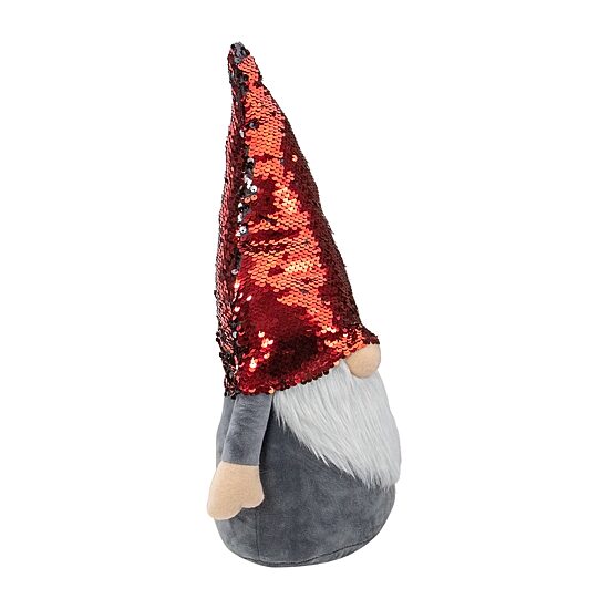 Northlight 18" Red And Gray Gnome With Flip Sequin Hat Christmas Gnome